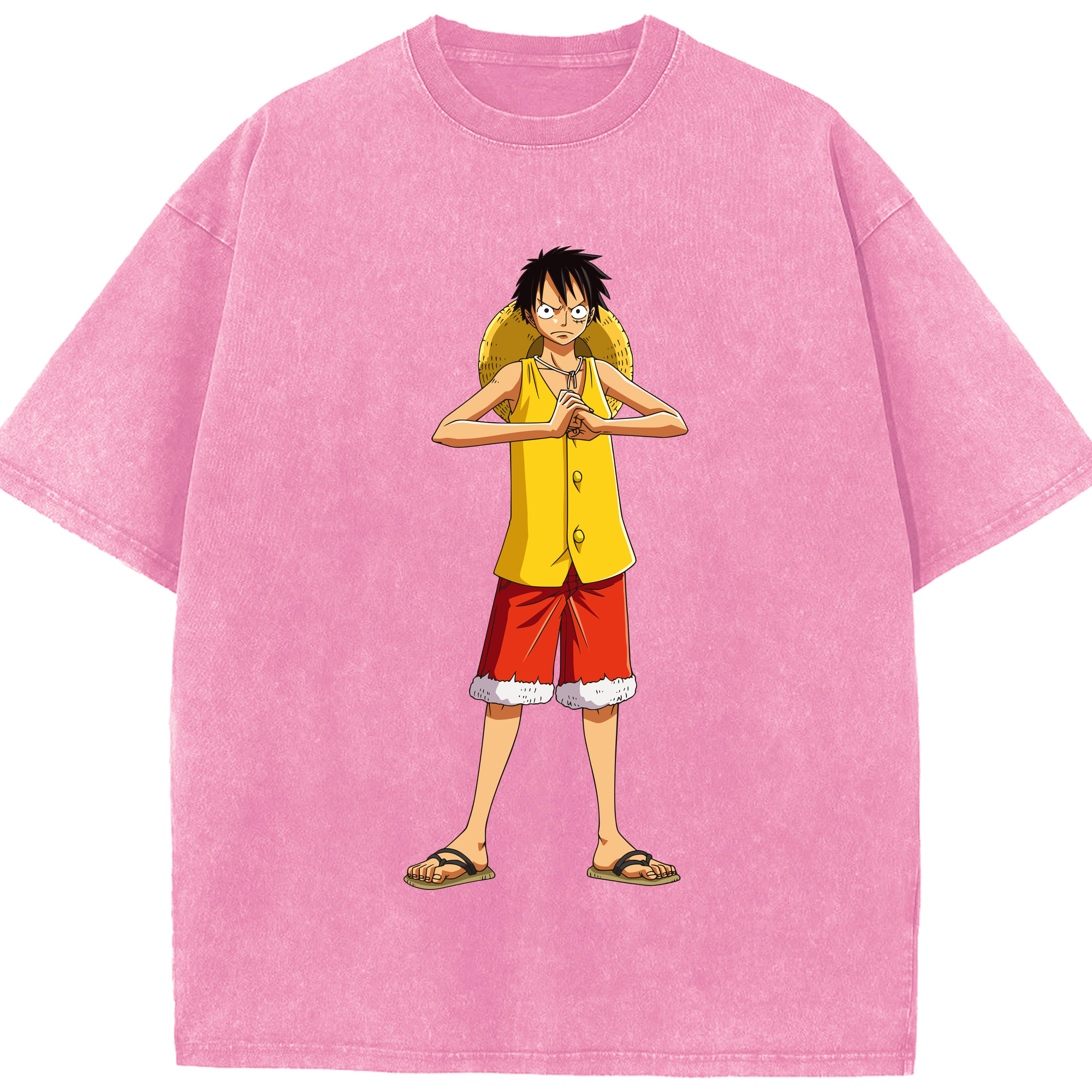 ワンピース モンキー・D・ルフィ ONE PIECE Monkey D. Luffy 綿100% ヴィンテージ風 半袖Tシャツ（フロントプリント）